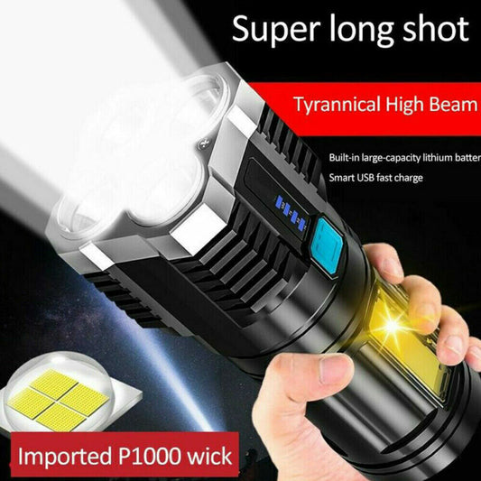Powerful Tactical Quad-Core LED Flashlight – USB Rechargeable Super Bright Torch