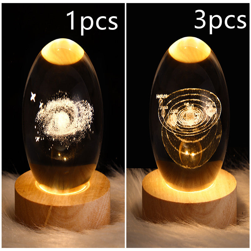 LED Crystal Ball Night Light – 3D Galaxy Design with Wooden Base