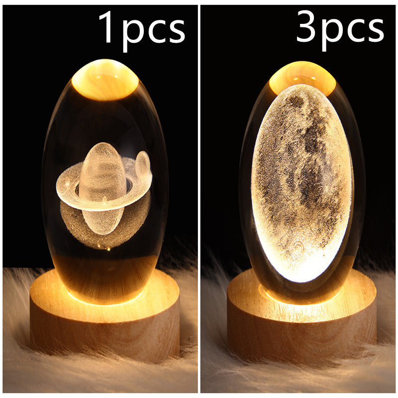 LED Crystal Ball Night Light – 3D Galaxy Design with Wooden Base