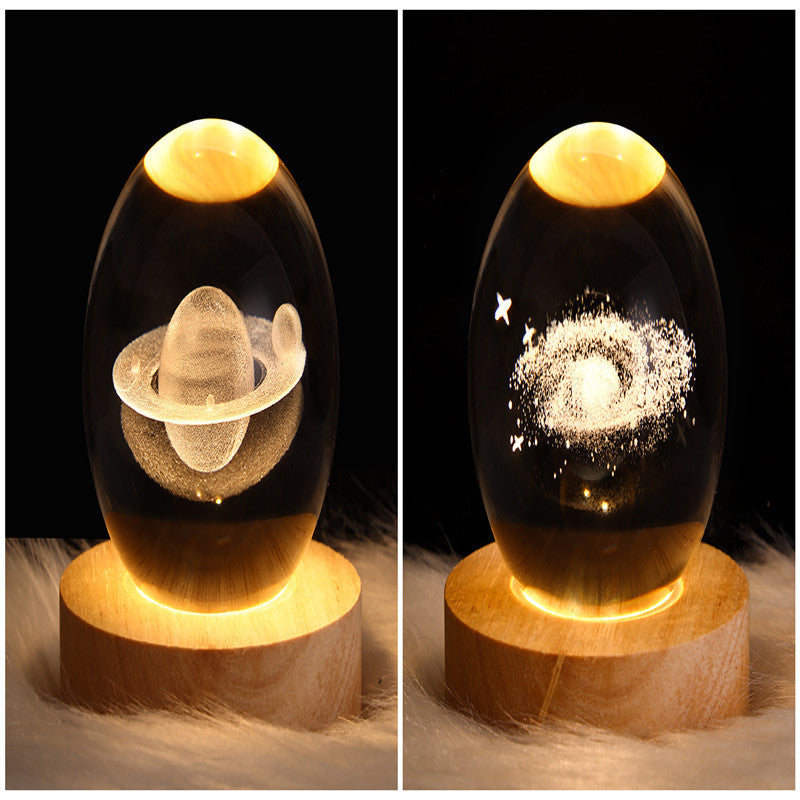 LED Crystal Ball Night Light – 3D Galaxy Design with Wooden Base