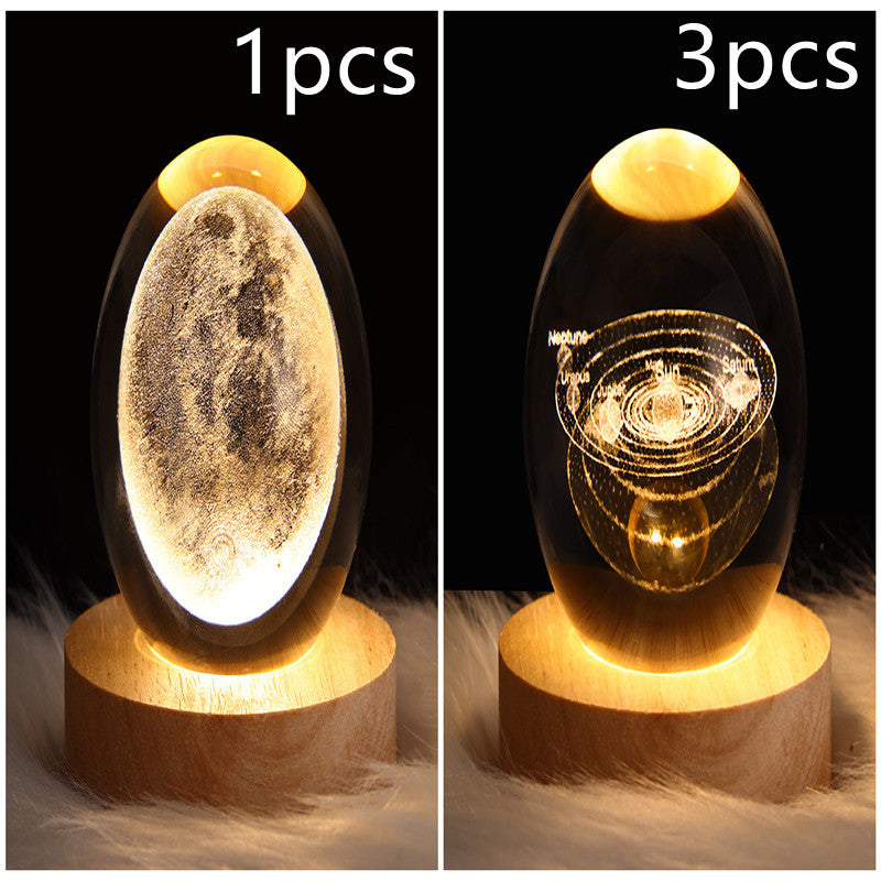 LED Crystal Ball Night Light – 3D Galaxy Design with Wooden Base