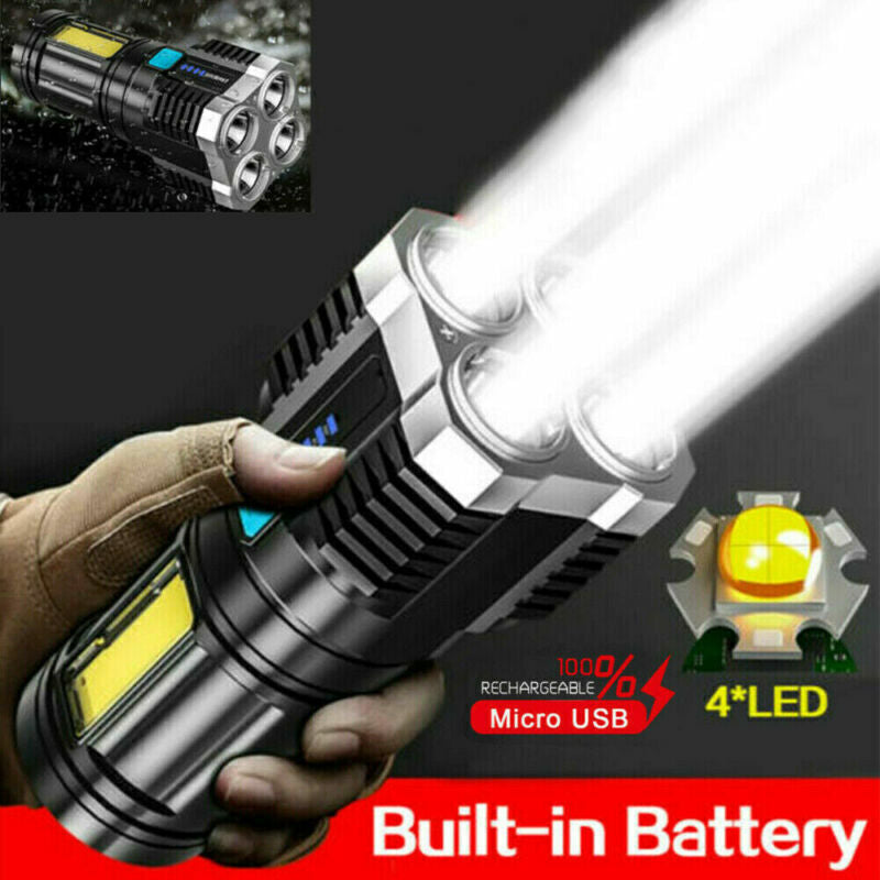 Powerful Tactical Quad-Core LED Flashlight – USB Rechargeable Super Bright Torch