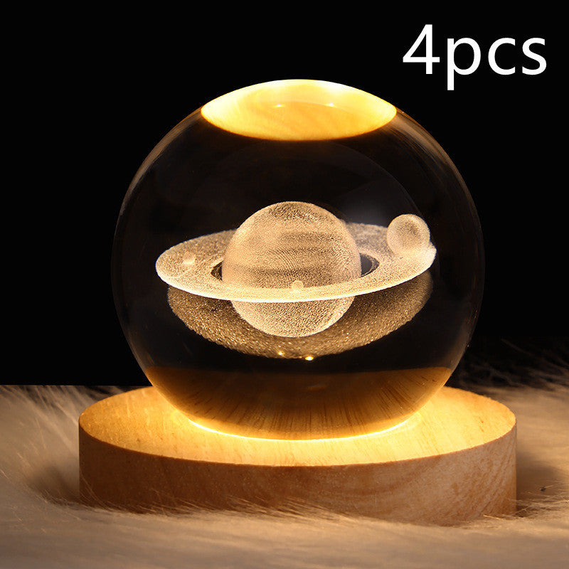 LED Crystal Ball Night Light – 3D Galaxy Design with Wooden Base