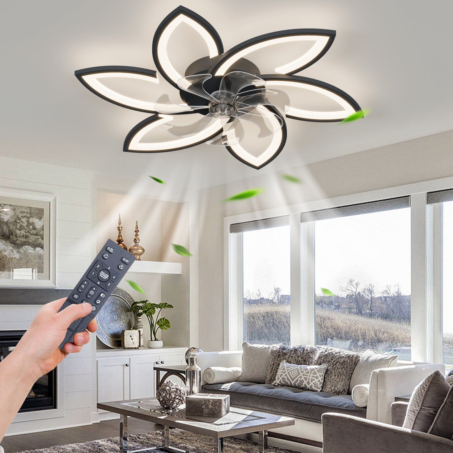 30.7" Modern Acrylic Ceiling Fan with Lights & Remote – 3 Colors, 6 Speeds