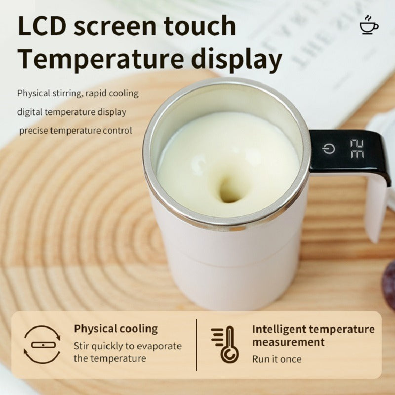 Automatic Self-Stirring Coffee Cup – Stainless Steel, LED Temperature Display, with Lid