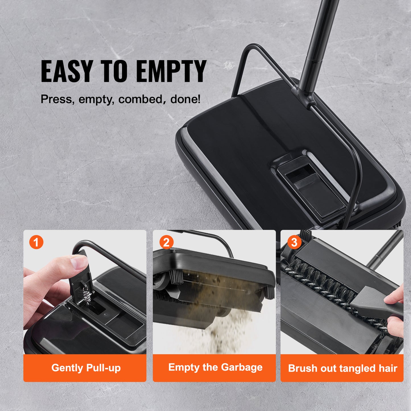 VEVOR Carpet Sweeper – 7.87" Path, Manual Non-Electric Floor Cleaner, 300 ml Dustbin