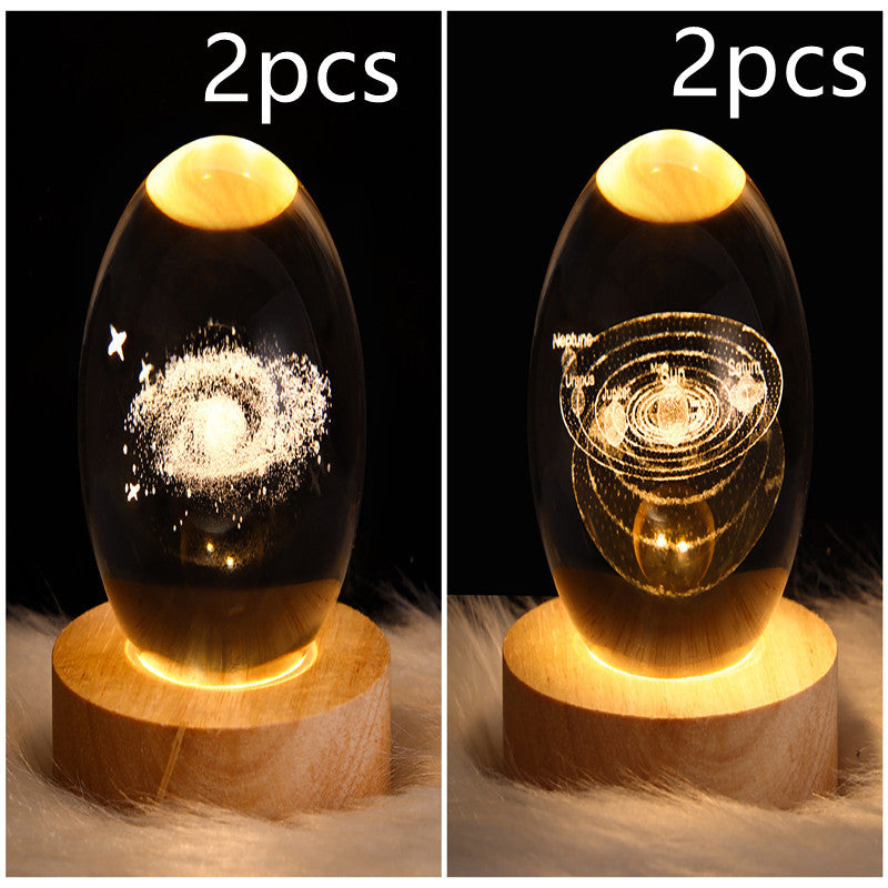 LED Crystal Ball Night Light – 3D Galaxy Design with Wooden Base