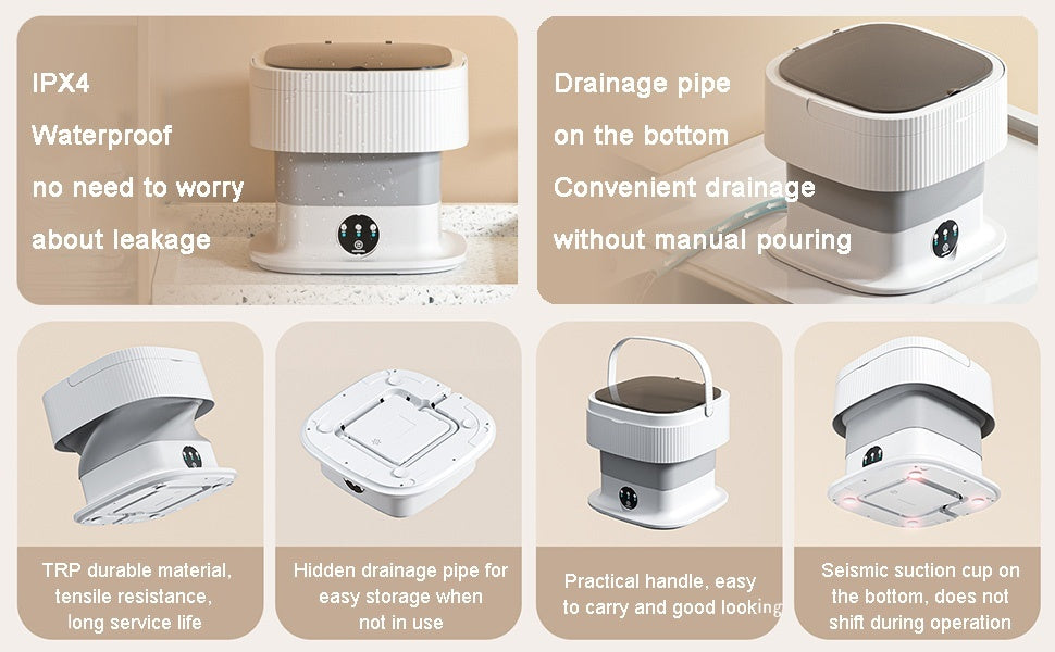 Portable 10L Foldable Washing Machine – Compact 3-Mode Washer for Travel & Small Spaces