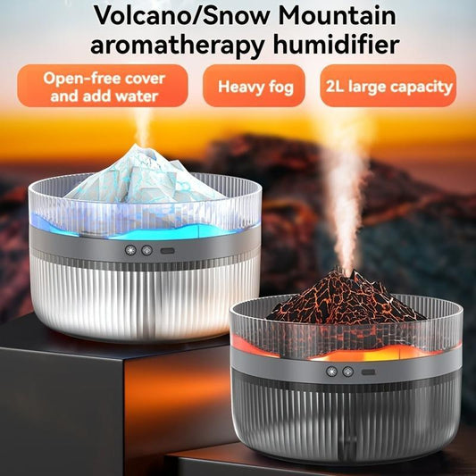 2-Color LED Volcano Flame Humidifier & Aromatherapy Diffuser – 2L Large Capacity, Quiet Operation
