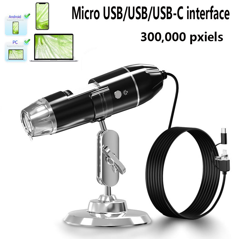 1600X 3-in-1 Digital Microscope Camera – USB/Type-C, LED, Portable