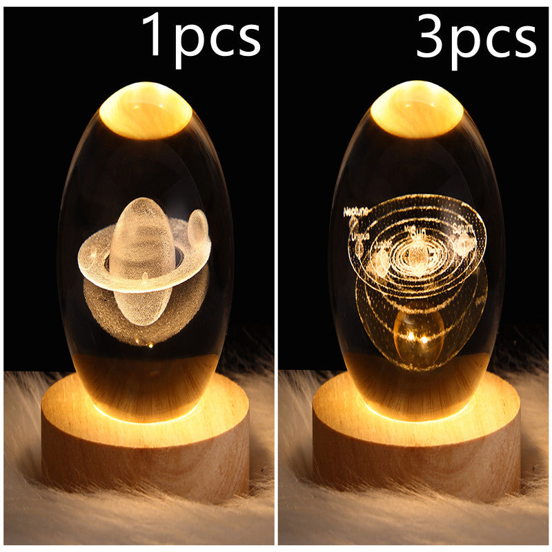 LED Crystal Ball Night Light – 3D Galaxy Design with Wooden Base
