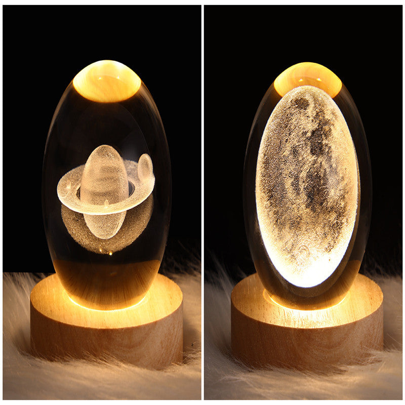 LED Crystal Ball Night Light – 3D Galaxy Design with Wooden Base