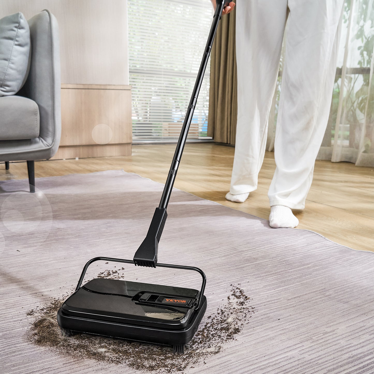 VEVOR Carpet Sweeper – 7.87" Path, Manual Non-Electric Floor Cleaner, 300 ml Dustbin