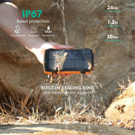 20000mAh Solar Power Bank – Waterproof, Fast Charging, Wireless, Outdoor Portable Charger
