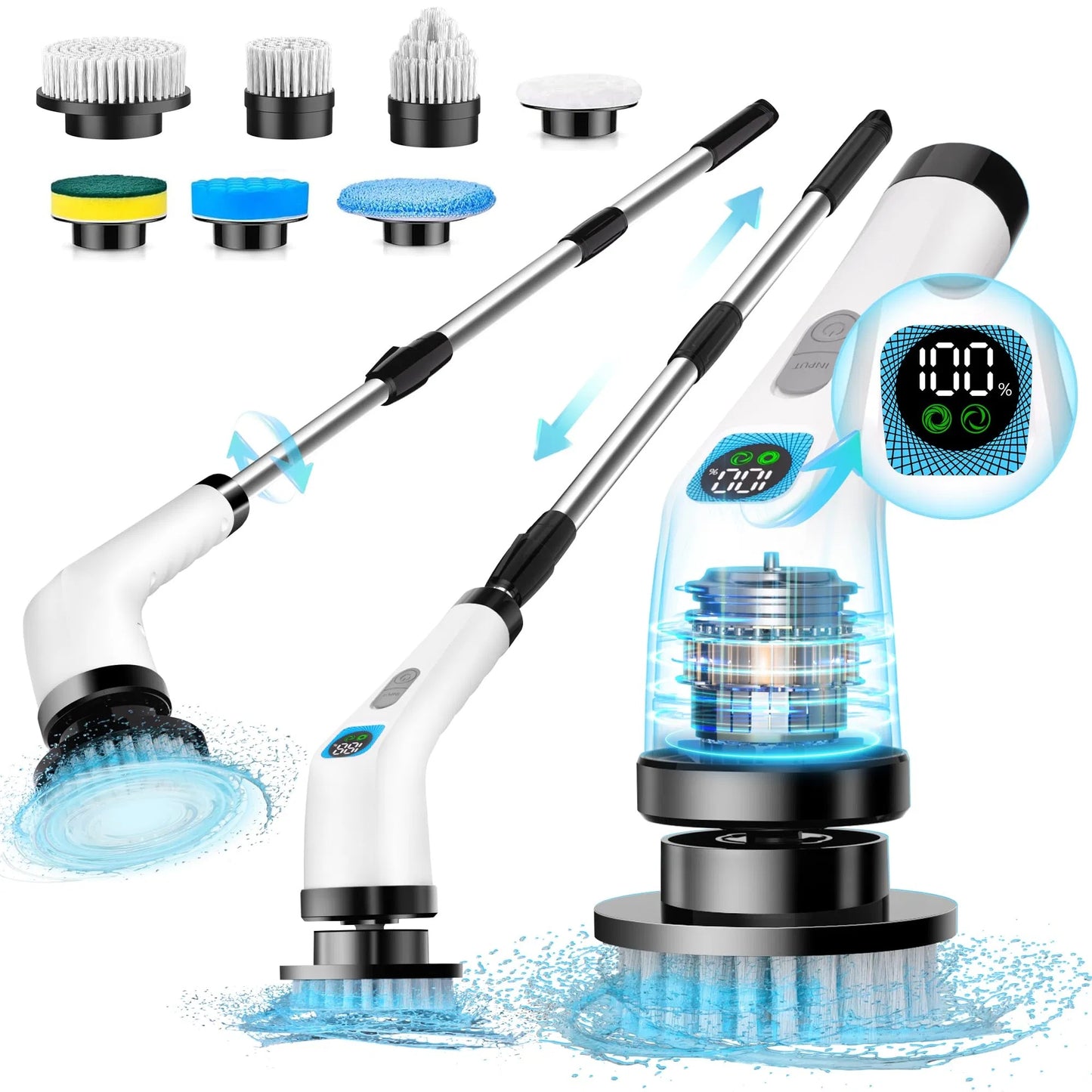 Electric Spin Scrubber – 7-in-1 Cordless Cleaning Brush with Long Handle & LED Screen, 400RPM Fast Charging