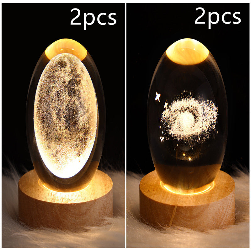 LED Crystal Ball Night Light – 3D Galaxy Design with Wooden Base