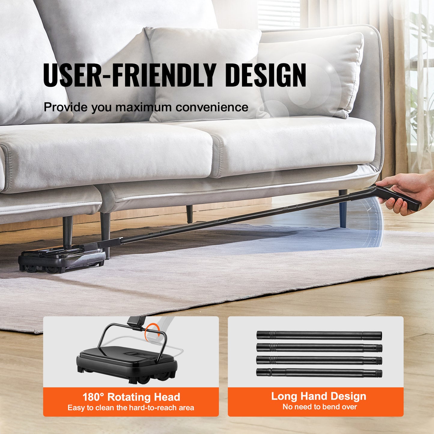 VEVOR Carpet Sweeper – 7.87" Path, Manual Non-Electric Floor Cleaner, 300 ml Dustbin