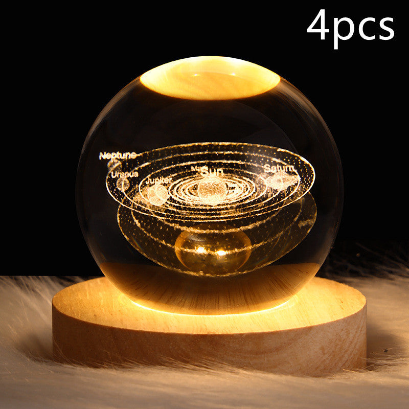 LED Crystal Ball Night Light – 3D Galaxy Design with Wooden Base