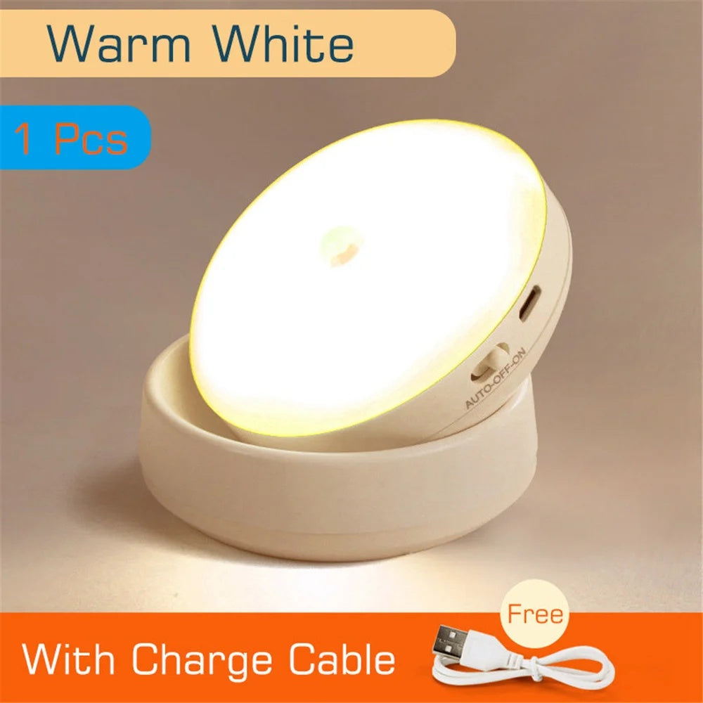 Motion Sensor LED Night Light – USB Rechargeable 360° Rotatable Wall Lamp