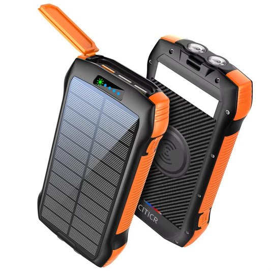 20000mAh Solar Power Bank – Waterproof, Fast Charging, Wireless, Outdoor Portable Charger