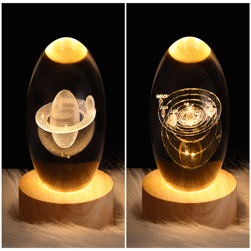 LED Crystal Ball Night Light – 3D Galaxy Design with Wooden Base