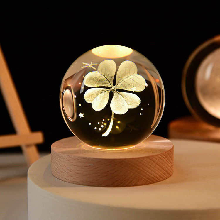 LED Crystal Ball Night Light – 3D Galaxy Design with Wooden Base