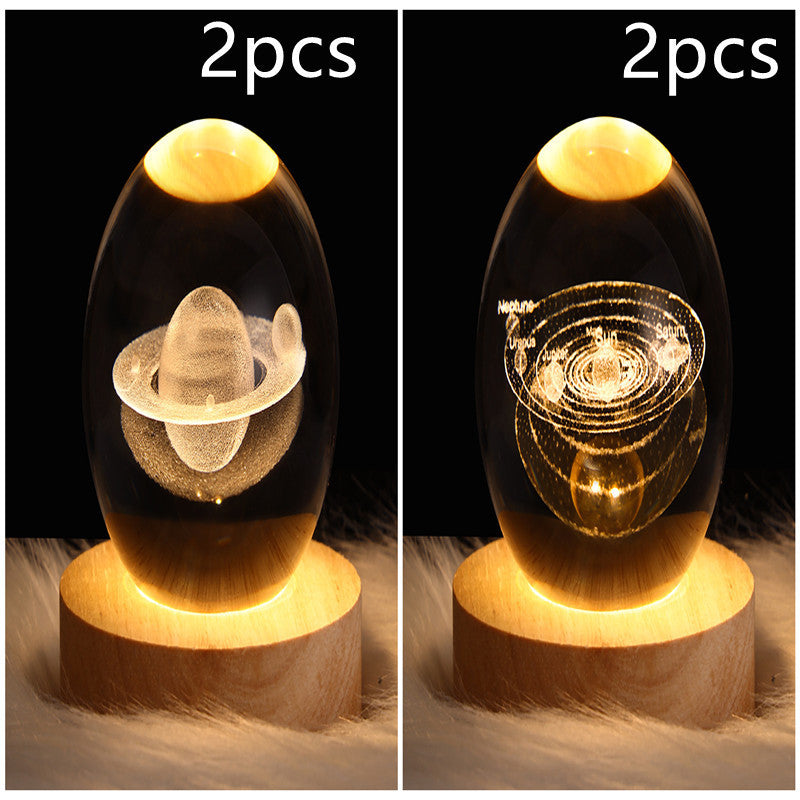 LED Crystal Ball Night Light – 3D Galaxy Design with Wooden Base