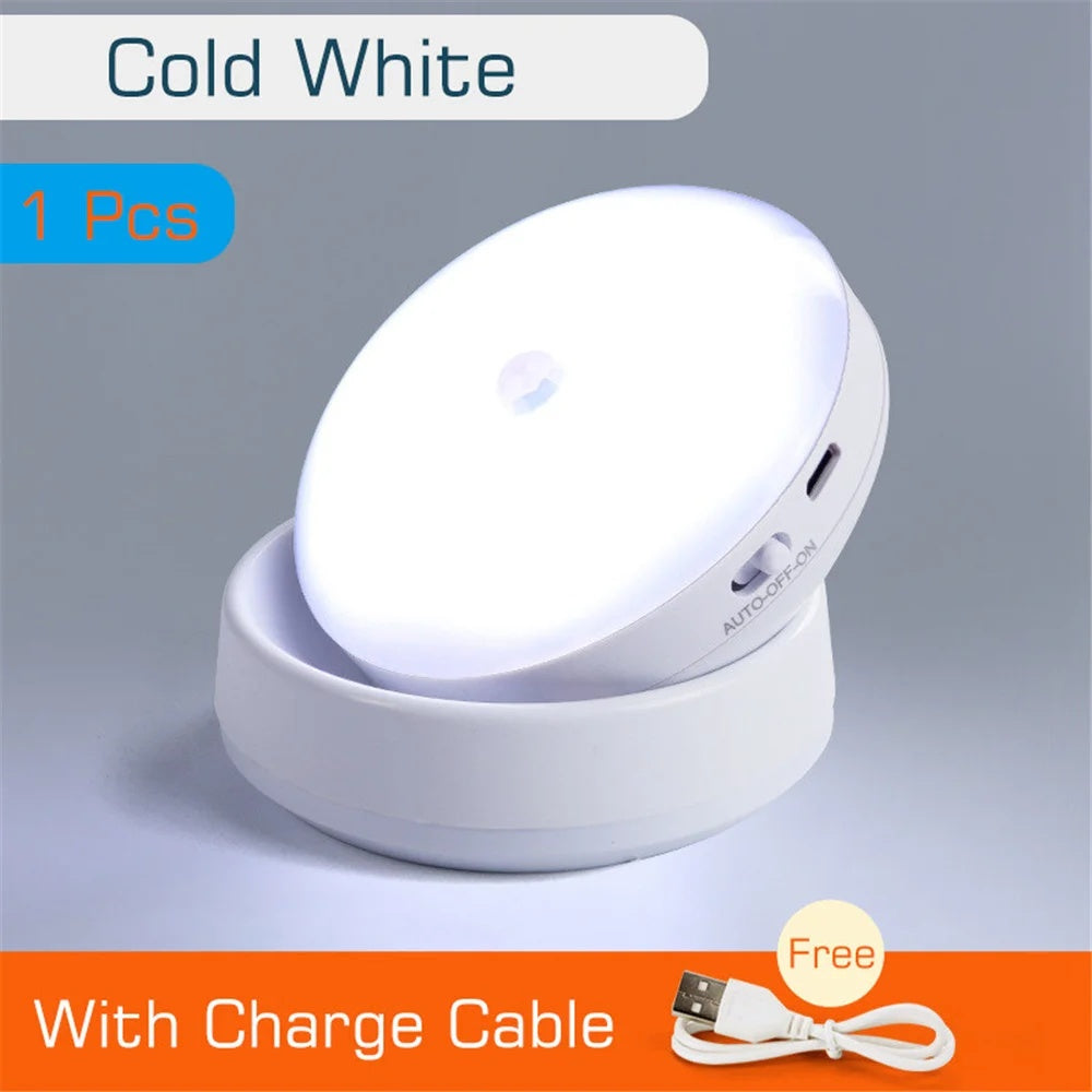 Motion Sensor LED Night Light – USB Rechargeable 360° Rotatable Wall Lamp