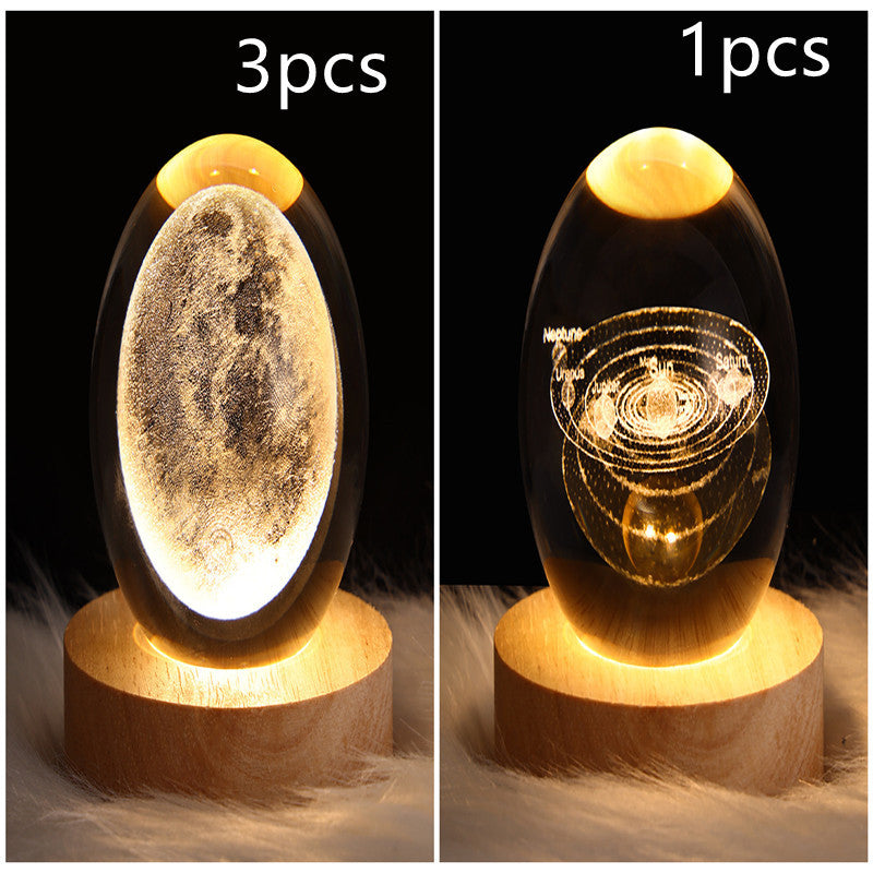 LED Crystal Ball Night Light – 3D Galaxy Design with Wooden Base