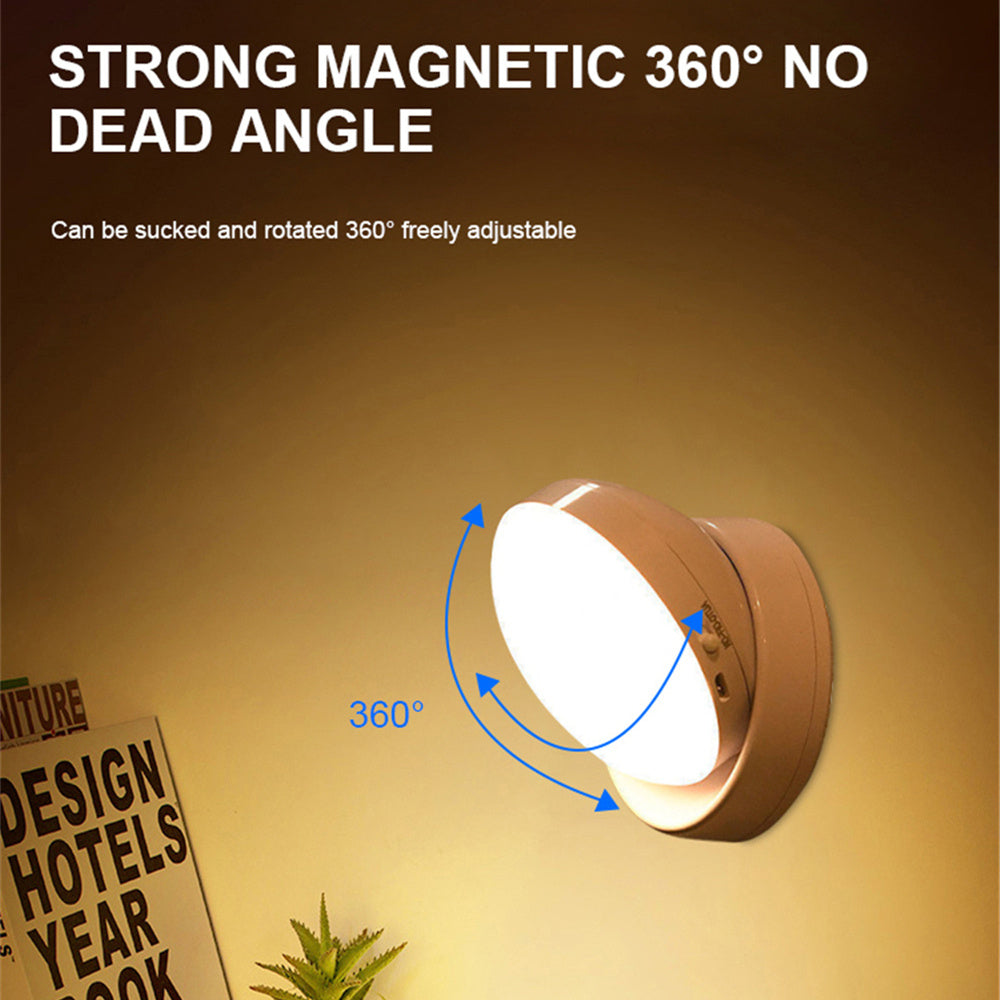 Motion Sensor LED Night Light – USB Rechargeable 360° Rotatable Wall Lamp